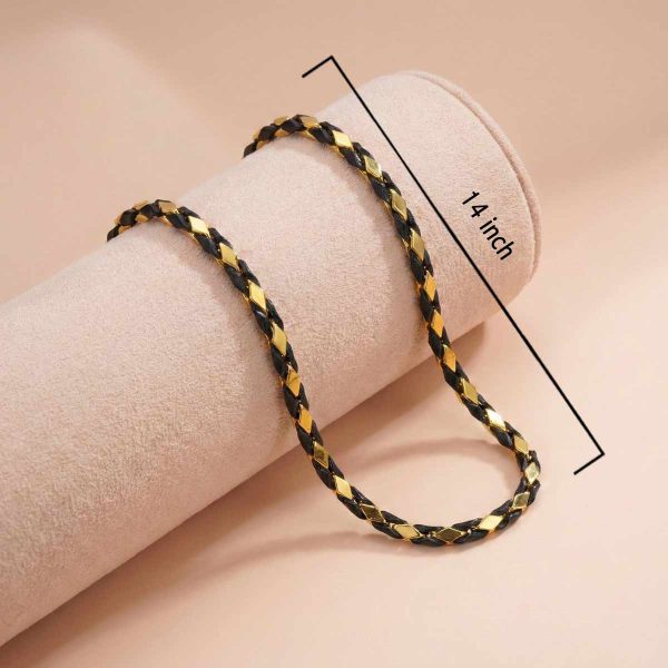 luxury-gold-black-braided-statement-necklace 18k gold choker, braided gold necklace, men's gold jewelry, women's gold choker, black and gold woven chain, 14 inch gold necklace, luxury braided jewelry, solid 18k gold chain, OVJ Jewels exclusive.