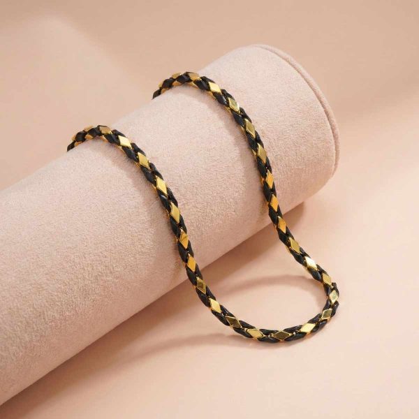 luxury-gold-black-braided-statement-necklace 18k gold choker, braided gold necklace, men's gold jewelry, women's gold choker, black and gold woven chain, 14 inch gold necklace, luxury braided jewelry, solid 18k gold chain, OVJ Jewels exclusive.