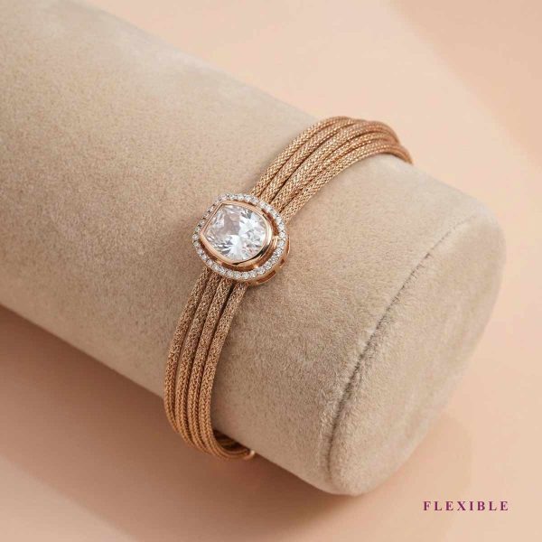 18k gold bracelet Minimalist gold jewelry Flexible gold mesh bracelet Halo diamond bracelet OVJ Jewels designer collection Multi-strand gold bracelet Fine jewelry for daily wear