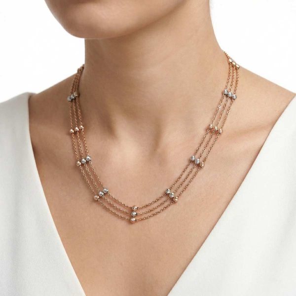 18k gold chain, minimalist gold necklace, triple strand gold chain, dual tone gold jewelry, rose and white gold necklace, 17 inch gold chain, OVJ Jewels, Original Vasavi Jewellery Mart