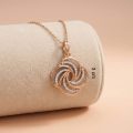 gold swirl pendant, 3cm gold pendant, intertwined circle necklace, lightweight gold chain, stone studded pendant.
