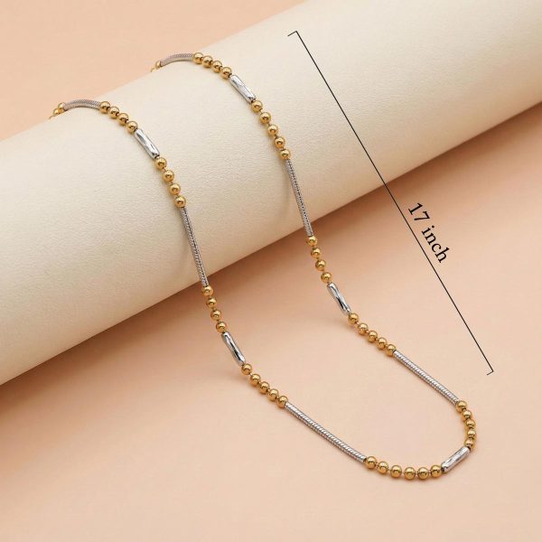18k gold chain, minimalist gold necklace, two-tone jewelry, gold bead chain, 17 inch gold chain, daily wear gold jewelry, modern gold necklace designs, OVJ