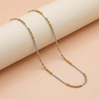 18k gold chain, minimalist gold necklace, two-tone jewelry, gold bead chain, 17 inch gold chain, daily wear gold jewelry