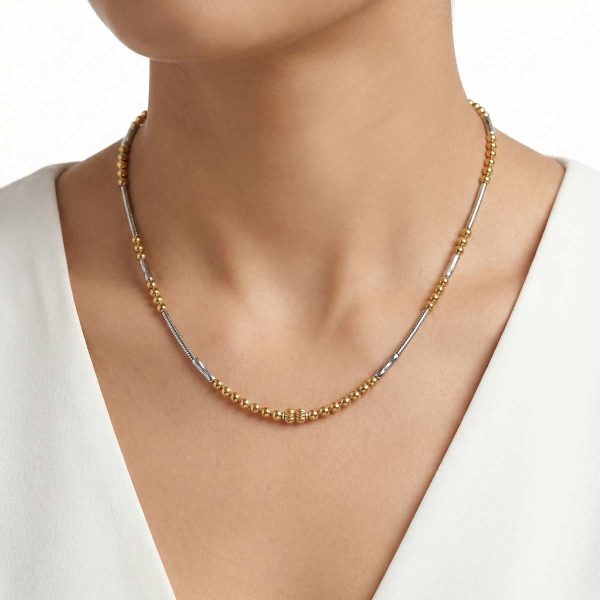 18k gold chain, minimalist gold necklace, two-tone jewelry, gold bead chain, 17 inch gold chain, daily wear gold jewelry, modern gold necklace designs, OVJ