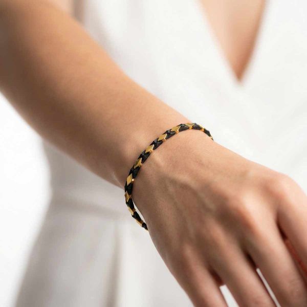 18k gold bracelet minimalist gold bracelet black and gold bracelet geometric link bracelet 10 inch gold bracelet men's 18k gold bracelet large gold bracelet