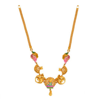 Traditional Meenakari 916 Gold Lakshmi Necklace with Pink Enamel & Stone Work
