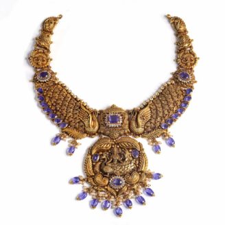 South Indian Antique Peacock Design Gold Necklace