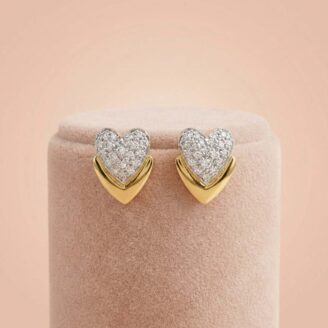 22K Gold Pave Heart Minimalist Studs