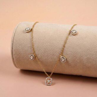 18k Gold Diamond Drop Minimalist Charm Chain