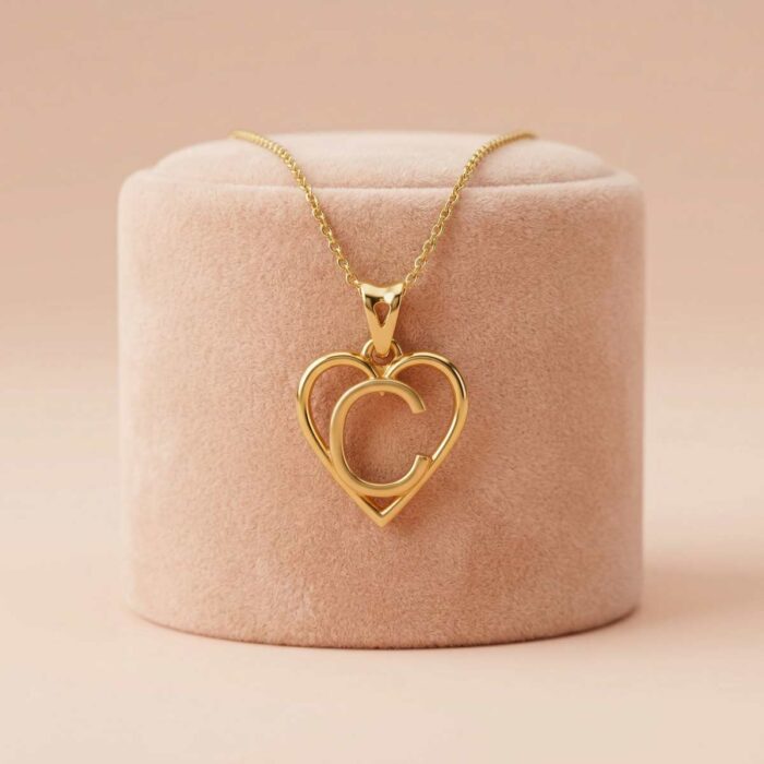 101-101178031 22k gold pendant, gold letter c pendant, heart initial pendant, alphabet gold pendant, personalized gold pendant, women gold pendant design, trendy gold pendant, elegant gold jewelry, gold heart pendant, initial necklace pendant, lightweight gold pendant, daily wear gold jewelry,