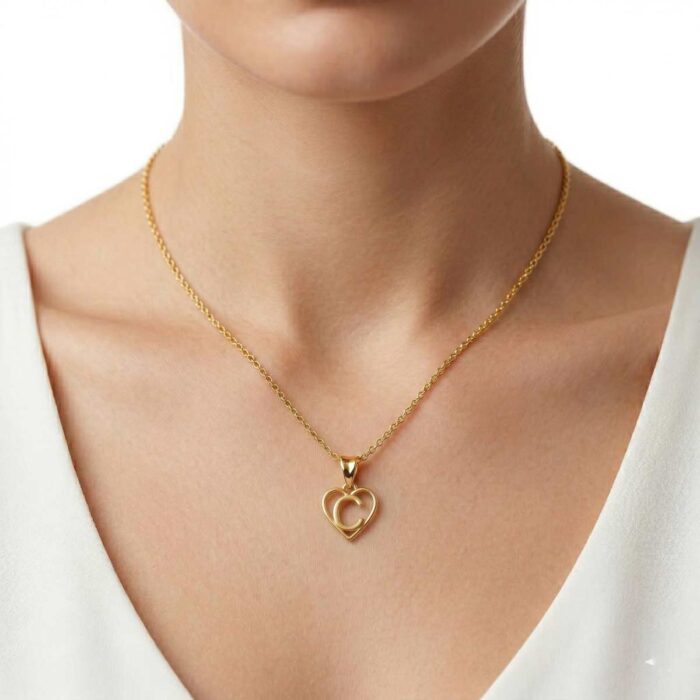 101-101178031-b 22k gold pendant, gold letter c pendant, heart initial pendant, alphabet gold pendant, personalized gold pendant, women gold pendant design, trendy gold pendant, elegant gold jewelry, gold heart pendant, initial necklace pendant, lightweight gold pendant, daily wear gold jewelry,
