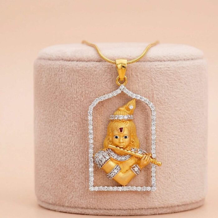 101-101223491 22k gold krishna pendant, baby krishna gold pendant, flute krishna pendant, gold pendant for women, traditional gold pendant, stone gold pendant, krishna dollar design, lord krishna pendant, gold pendant online, 22k pendant design, stylish gold pendant, devotional jewelry, ovjjewels gold pendant