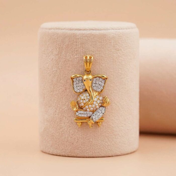 101-101704 22k gold ganesha pendant, gold vinayagar pendant, lord ganesha pendant design, gold pendant for women, trendy ganpati pendant, cz gold pendant, traditional gold pendant, ovjjewels gold pendant, divine jewelry, gold pendant online india, stone ganesha pendant,