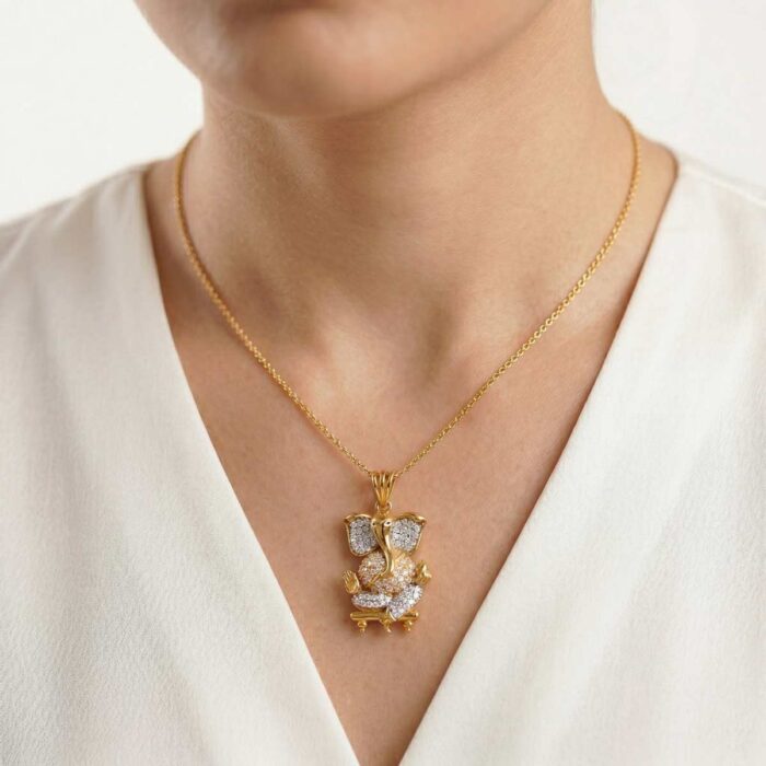 101-101704-b 22k gold ganesha pendant, gold vinayagar pendant, lord ganesha pendant design, gold pendant for women, trendy ganpati pendant, cz gold pendant, traditional gold pendant, ovjjewels gold pendant, divine jewelry, gold pendant online india, stone ganesha pendant,