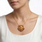 22k gold pendant, ruby gold pendant, traditional gold pendant, antique gold pendant, south indian pendant, bridal gold pendant, handmade gold jewelry, temple jewelry pendant, gold pendant for women, ruby bead pendant, elegant gold pendant, festive jewelry, designer gold pendant, ovjjewels,