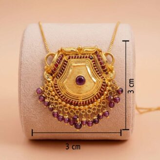 101-15618-c 22k gold pendant, ruby gold pendant, traditional gold pendant, antique gold pendant, south indian pendant, bridal gold pendant, handmade gold jewelry, temple jewelry pendant, gold pendant for women, ruby bead pendant, elegant gold pendant, festive jewelry, designer gold pendant, ovjjewels,