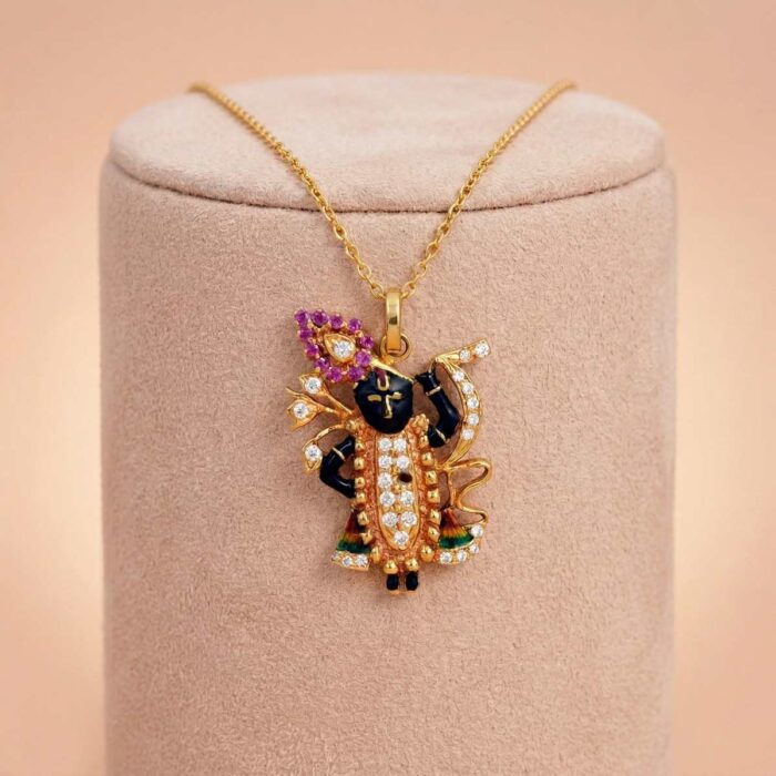 101-2172 22k gold pendant, krishna gold pendant, bal krishna pendant, designer gold pendant, traditional gold pendant, temple jewellery pendant, south indian gold pendant, cz stone pendant, ladies gold pendant, antique gold pendant, luxury gold jewellery, devotional gold pendant, krishna jewellery