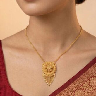101-219727-b 22k gold pendant, gold floral pendant, flower gold pendant, tassel gold pendant, ladies gold pendant design, traditional gold pendant, designer gold pendant, lightweight gold pendant, south indian gold jewellery, floral charm pendant, gold pendant for women, handmade gold pendant, fancy gold pendant, wedding jewellery pendant, hallmarked gold pendant, elegant gold pendant,