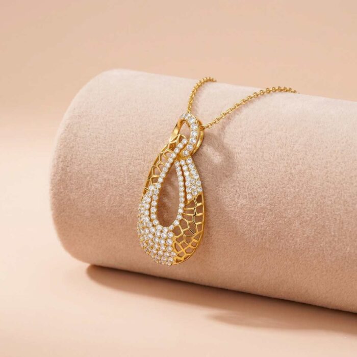 101-23J4396 22k gold pendant, gold pendant for women, designer gold pendant, cz gold pendant, trendy gold pendant, ladies gold pendant, modern gold pendant design, lightweight gold pendant, stone pendant gold, fancy gold pendant, luxury gold pendant, daily wear pendant, party wear gold pendant, teardrop gold pendant, diamond look gold pendant, ovjjewels,