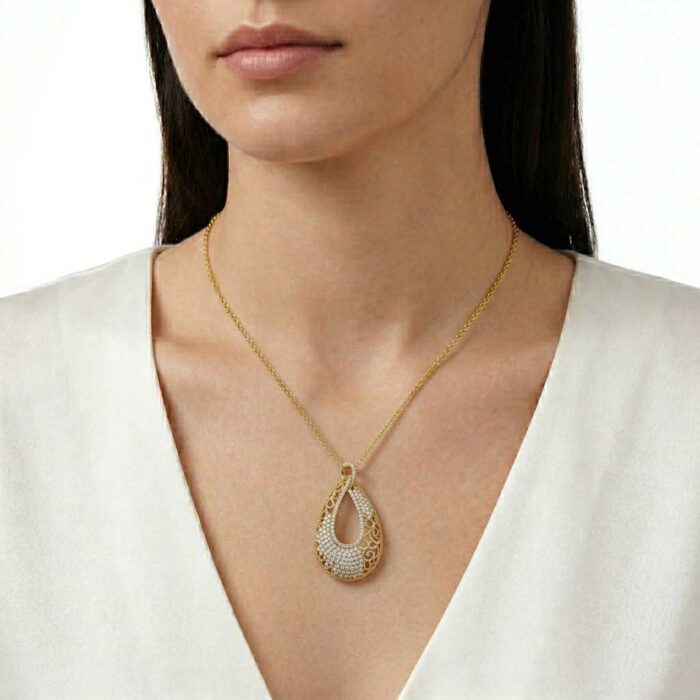 101-23J4396-b 22k gold pendant, gold pendant for women, designer gold pendant, cz gold pendant, trendy gold pendant, ladies gold pendant, modern gold pendant design, lightweight gold pendant, stone pendant gold, fancy gold pendant, luxury gold pendant, daily wear pendant, party wear gold pendant, teardrop gold pendant, diamond look gold pendant, ovjjewels,