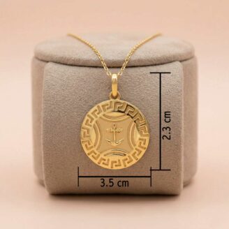 101-23L2969-c-(2) 22k gold pendant, 916 gold pendant, anchor gold pendant, nautical pendant gold, gold anchor necklace, trendy gold pendant, stylish gold pendant, mens gold pendant, womens gold pendant, round gold pendant, luxury gold jewelry, greek pattern pendant, designer gold pendant,