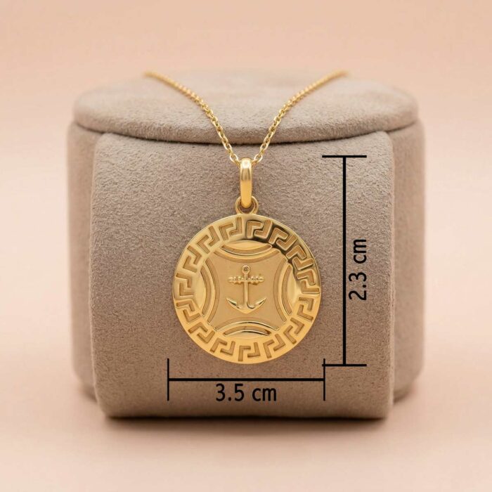 101-23L2969-c-(2) 22k gold pendant, 916 gold pendant, anchor gold pendant, nautical pendant gold, gold anchor necklace, trendy gold pendant, stylish gold pendant, mens gold pendant, womens gold pendant, round gold pendant, luxury gold jewelry, greek pattern pendant, designer gold pendant,