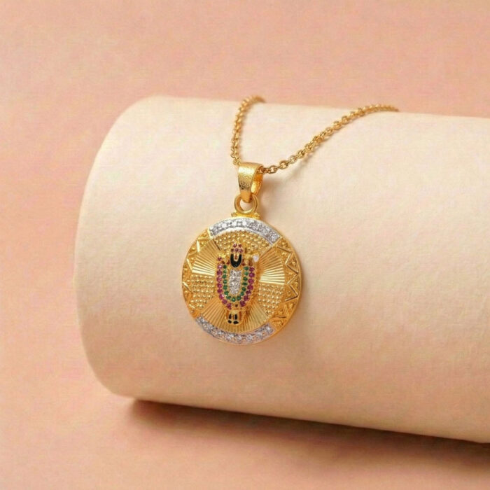 101-24G1052 22k gold balaji pendant, 916 gold tirupati pendant, lord venkateswara pendant, gold dollar pendant, balaji gold pendant design, traditional gold pendant, south indian gold jewelry, religious gold pendant, tirupati balaji dollar, gold pendant for women, temple jewelry pendant,