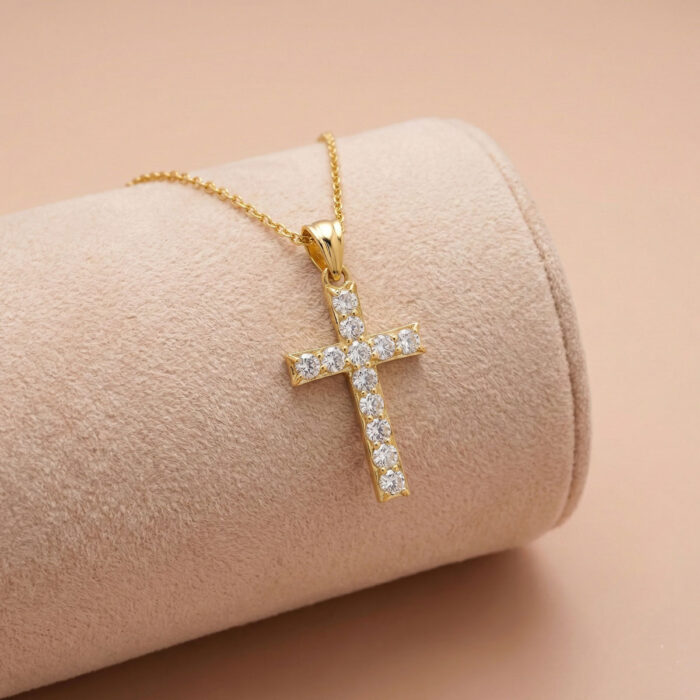 22k gold cross pendant, gold christian pendant, cross pendant gold design, stone cross pendant, religious gold pendant, jesus cross pendant, gold pendant for men, gold pendant for women, christian jewelry india, 22k gold jewelry online,