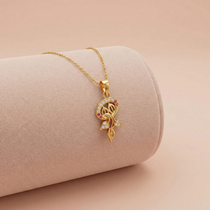 101-24I129 22k gold pendant, floral gold pendant, flower pendant gold, designer gold pendant, stone pendant design, ladies gold pendant, gold pendant for women, ruby stone pendant, cz stone pendant, elegant gold jewelry, lightweight gold pendant, luxury gold pendant, trendy pendant design,