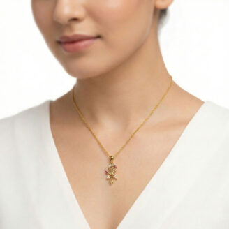 101-24I129-B 22k gold pendant, floral gold pendant, flower pendant gold, designer gold pendant, stone pendant design, ladies gold pendant, gold pendant for women, ruby stone pendant, cz stone pendant, elegant gold jewelry, lightweight gold pendant, luxury gold pendant, trendy pendant design,