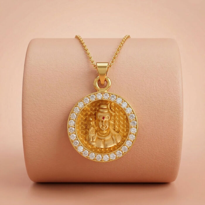 101-24L3215 22k gold pendant, lord shiva gold pendant, shiva pendant for men, shiva pendant for women, gold god pendant, devotional gold pendant, mahadev pendant gold, round gold pendant design, stone gold pendant, premium gold pendant, traditional gold pendant, stylish gold pendant