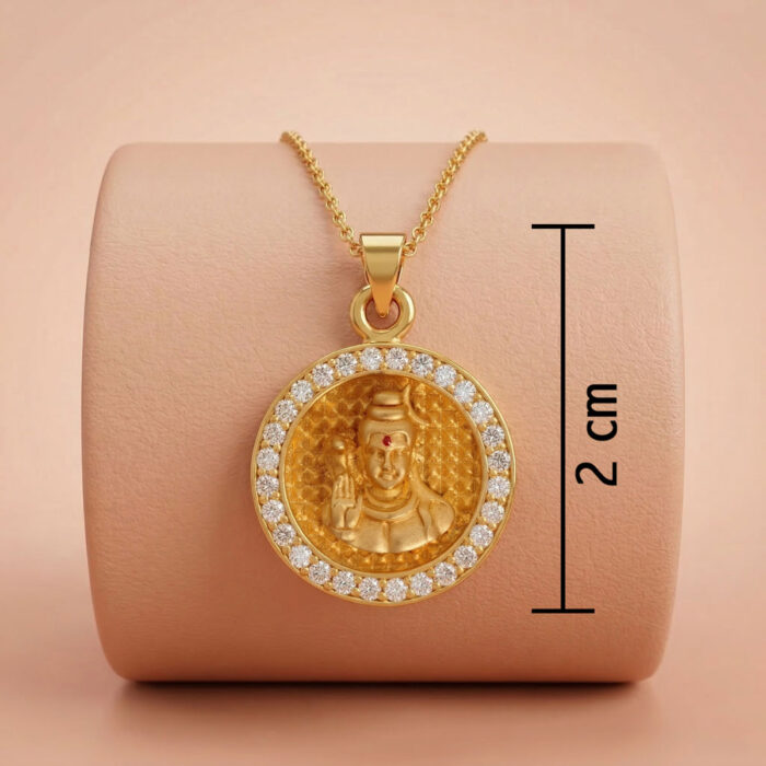 101-24L3215-c 22k gold pendant, lord shiva gold pendant, shiva pendant for men, shiva pendant for women, gold god pendant, devotional gold pendant, mahadev pendant gold, round gold pendant design, stone gold pendant, premium gold pendant, traditional gold pendant, stylish gold pendant