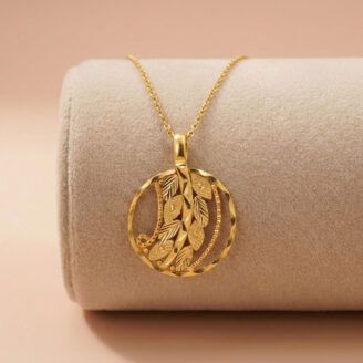 22k gold pendant, 916 gold pendant, leaf gold pendant, nature inspired gold pendant, floral gold pendant, round gold pendant, ladies gold pendant, lightweight gold pendant, designer gold pendant, gold pendant for women, elegant gold jewelry, handmade gold pendant, modern gold pendant, gold necklace pendant, premium gold pendant, daily wear gold pendant