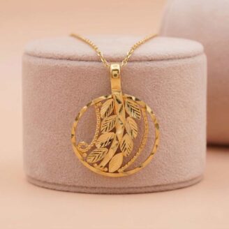 22k gold pendant, gold leaf pendant, round gold pendant design, lightweight gold pendant, trendy gold pendant for women, elegant gold jewellery, daily wear gold pendant, floral gold pendant, stylish gold pendant, women gold pendant design