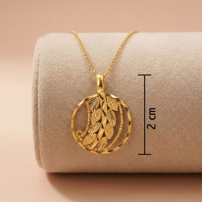 22k gold pendant, 916 gold pendant, leaf gold pendant, nature inspired gold pendant, floral gold pendant, round gold pendant, ladies gold pendant, lightweight gold pendant, designer gold pendant, gold pendant for women, elegant gold jewelry, handmade gold pendant, modern gold pendant, gold necklace pendant, premium gold pendant, daily wear gold pendant
