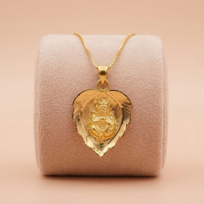 101-25B110 22k gold pendant, gold lakshmi pendant, lakshmi dollar pendant, leaf gold pendant, traditional gold pendant, temple jewellery pendant, south indian gold pendant, womens gold pendant, lightweight gold pendant, designer gold pendant, ovjjewels, 22k pendant design