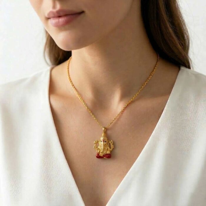 22k gold ganesha pendant, gold vinayagar pendant, lord ganesha gold pendant, traditional gold pendant design, ganpati pendant gold, 22k gold dollar design, gold pendant for men, gold pendant for women, temple jewellery pendant, antique ganesha pendant, ruby finish gold pendant,