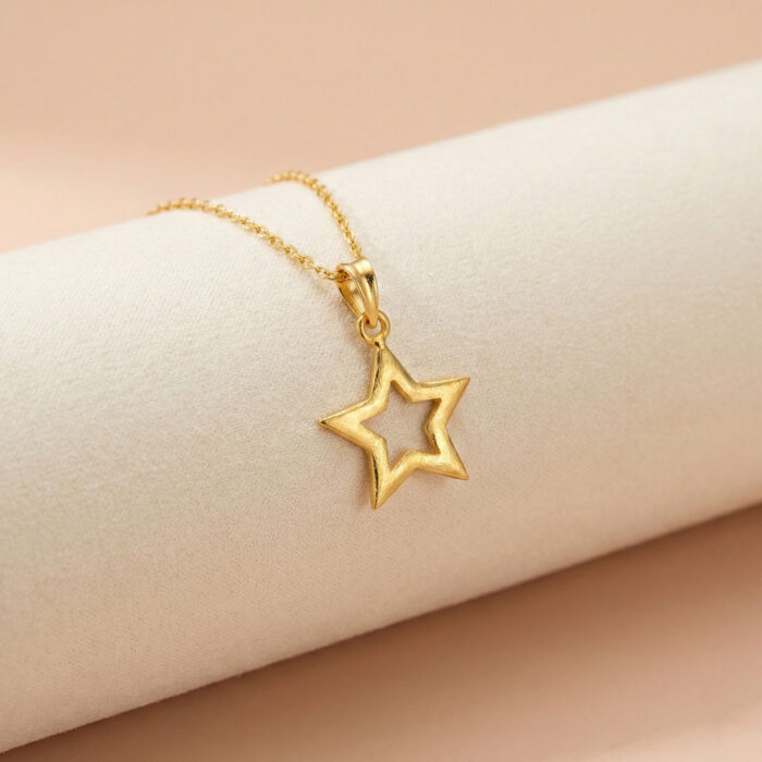 22k gold pendant, gold star pendant, star pendant necklace, open star pendant, women gold pendant, girls gold pendant, lightweight gold pendant, trendy gold jewellery, minimalist gold pendant, modern gold pendant, daily wear pendant, gold charm pendant, elegant gold jewellery, fine gold pendant, stylish gold pendant, gold necklace pendant,