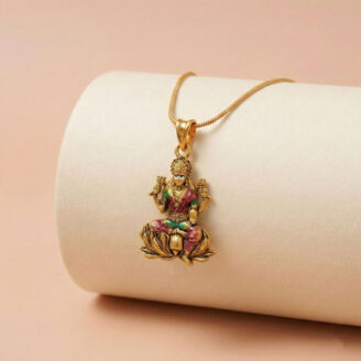 22k gold lakshmi pendant, mahalakshmi gold pendant, gold goddess pendant, traditional gold pendant, temple jewellery pendant, lakshmi devi pendant, antique gold pendant, south indian gold jewellery, lotus lakshmi pendant, enamel gold pendant, devotional gold pendant, gold pendant for women,