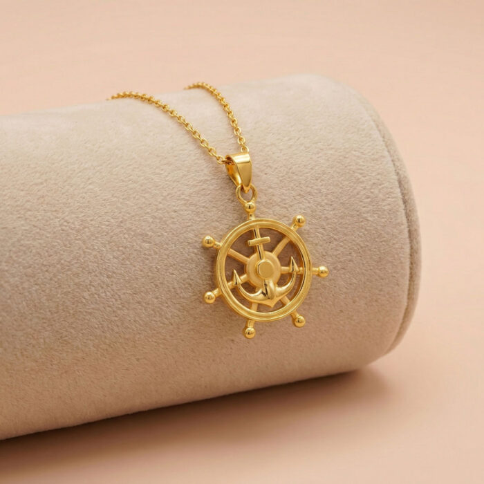 101-25K1643 2k gold pendant, ship wheel pendant, anchor gold pendant, nautical gold pendant, marine pendant gold, sailor pendant, gold anchor charm, gold wheel pendant, unique gold pendant, men's gold pendant, women's gold pendant, maritime jewelry, luxury gold pendant, gold necklace pendant, ovj jewels