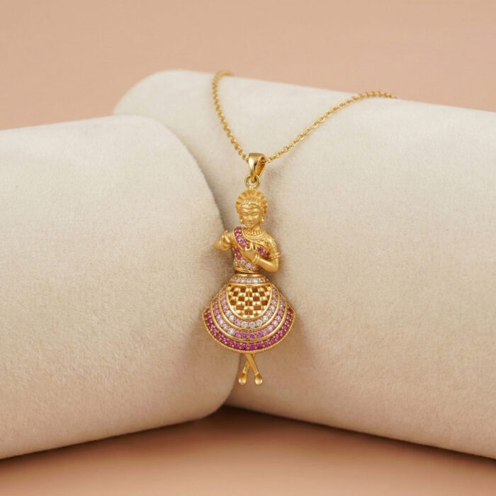 101-25L1026 22k gold pendant, traditional gold pendant, doll pendant gold, ladies gold pendant, designer gold pendant, antique gold pendant, stone studded gold pendant, south indian gold pendant, ethnic gold pendant, women gold jewelry, fancy gold pendant, handcrafted gold pendant, bridal gold pendant,