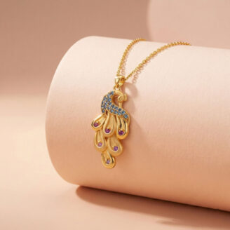 22k gold peacock pendant, peacock gold pendant, gold pendant for women, designer gold pendant, peacock necklace pendant, traditional gold pendant, stone studded gold pendant, ladies gold pendant, peacock jewellery, gold peacock charm, luxury gold pendant, handcrafted gold pendant, Indian gold pendant design, trendy gold pendant, OVJ Jewels