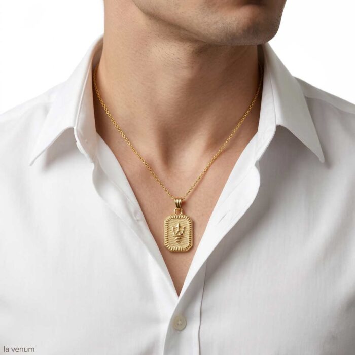 101-26F2819-b 22k gold pendant, crown gold pendant, royal gold pendant, trendy gold pendant, lightweight gold pendant, stylish gold pendant for women, gold pendant for men, rectangle gold pendant, daily wear gold pendant, luxury gold pendant, elegant gold jewellery, gold pendant online,