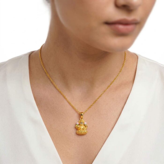 101-26H714-b 22k gold lakshmi pendant, gold lakshmi pendant design, mahalakshmi gold pendant, traditional gold pendant, temple jewellery pendant, south indian gold pendant, gold dollar design, lakshmi dollar chain, ladies gold pendant, cute gold pendant, daily wear gold pendant,
