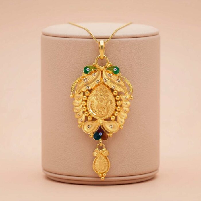 101-26I1934 22k gold pendant, peacock gold pendant, traditional gold pendant, ladies gold pendant, south indian pendant design, handmade gold pendant, antique gold pendant, peacock jewellery, bridal gold pendant, designer pendant, ovj jewels, gold pendant for women