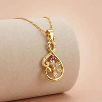 22k gold pendant, gold pendant for women, designer gold pendant, floral gold pendant, ladies gold pendant, lightweight gold pendant, trendy gold pendant, fancy gold pendant, stone gold pendant, ruby stone pendant, modern gold jewellery, gold pendant online, women's pendant design, elegant gold pendant, stylish gold pendant, ovj jewels pendant