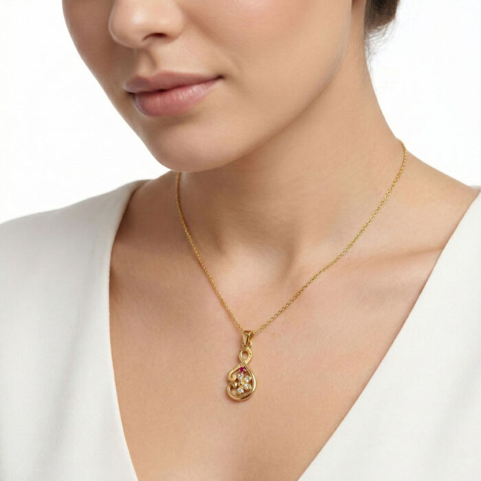 101-26J60-B 22k gold pendant, gold pendant for women, designer gold pendant, floral gold pendant, ladies gold pendant, lightweight gold pendant, trendy gold pendant, fancy gold pendant, stone gold pendant, ruby stone pendant, modern gold jewellery, gold pendant online, women's pendant design, elegant gold pendant, stylish gold pendant, ovj jewels pendant