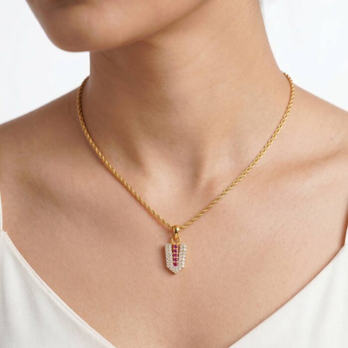 101-26M2143-b 22k gold pendant, 916 gold pendant, ruby stone pendant, cz stone pendant, ladies gold pendant, trendy gold pendant, lightweight pendant, daily wear gold pendant, women pendant design, modern gold pendant, stylish gold pendant, fancy gold pendant, gold jewellery online, ovjjewels