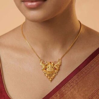 101-26N2435-b 22k gold Lakshmi pendant, gold temple pendant, Lakshmi pendant design, traditional gold pendant, ruby stone pendant, South Indian jewelry, temple jewelry pendant, antique gold pendant, bridal gold pendant, goddess Lakshmi jewelry, women's gold pendant, pure gold pendant, festive jewelry, wedding gold pendant, designer gold pendant