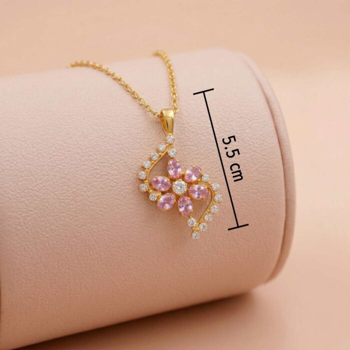 101-41771-c 22k gold pendant, floral gold pendant, pink stone pendant, ladies gold pendant, trendy gold pendant, flower pendant design, cz gold pendant, lightweight gold pendant, stylish pendant for women, diamond finish pendant, elegant gold jewellery,
